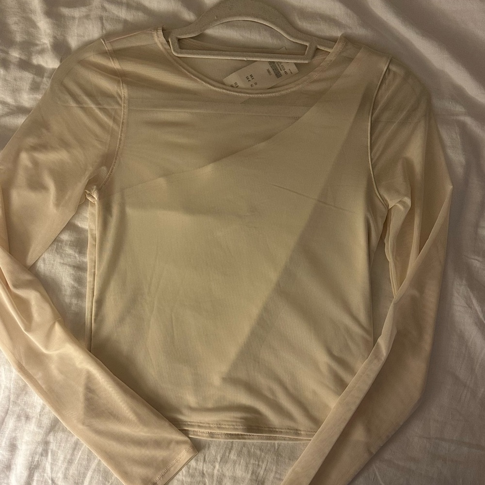 Cream Asymmetrical Mesh Top